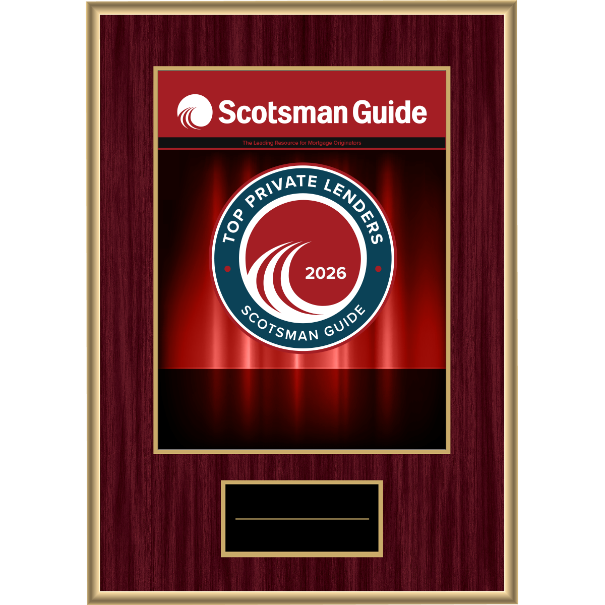 2026 Top Private Lenders - Plaque